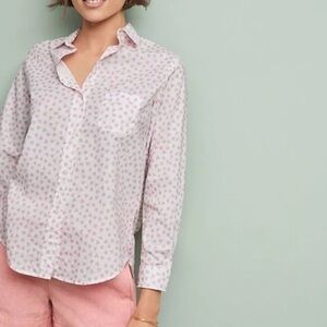 Grayson Anthropologie The Hero Pink Heart Button Down Shirt Size XSmall